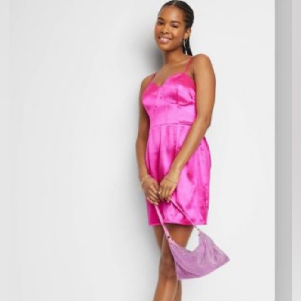 Satin mini pink corset style dress